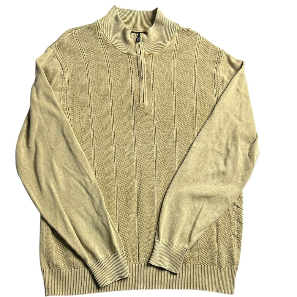 F/X Fusion 1/4 Zip Sweater Mens Large Beige Textured Knit Pullover Classic‎